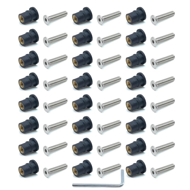 MAYEHAY 24 Pairs of Bugle M5 Neoprene Well Nuts M5 x 25mm Stainless Steel Hex Socket Bolts Well Nuts Kit for Kayak Motorcycle Windscreen Accessories,Neoprene nut Contains Brass Nuts Copper nut - Image 1